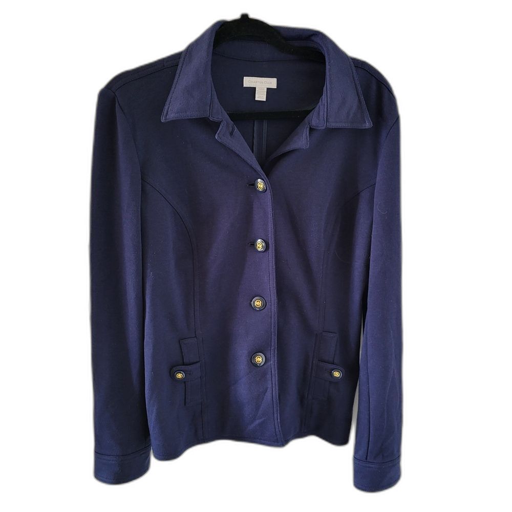 Charter Club Deep Blue Blazer with Gold Buttons - Large